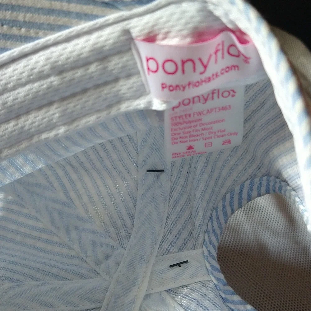 Ponyflo blue striped sunblocker hat